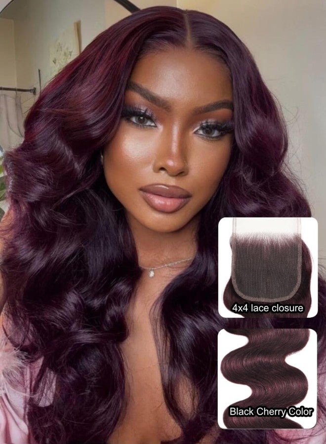 UNICE Body Wave 4X4 Transparent Lace Closure Human Hair 100% Unprocessed Brazilian Virgin Human Hair Closure Free Part Black Cherry Color 16 inch - Image 2